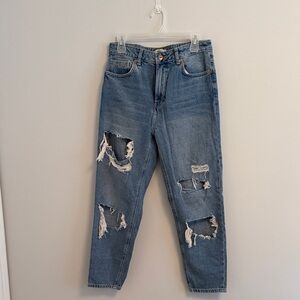 Forever 21 Ripped Light Blue Ankle Jeans